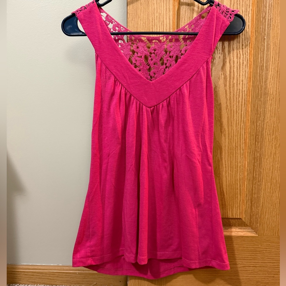 American City Wear Hot Pink Lace-Back Tank